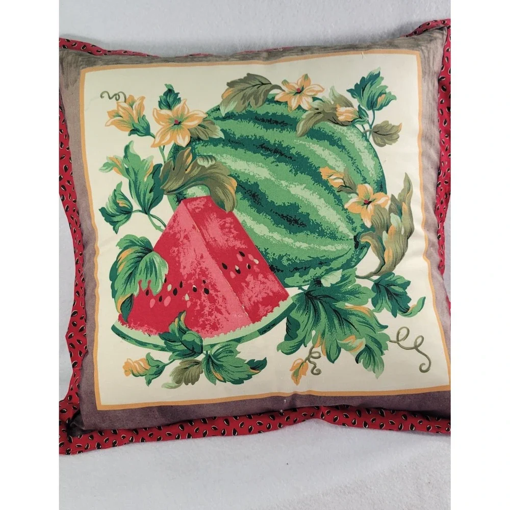 Vintage Watermelon Floral Throw Pillow Square 16x16 Down Feather Filled Bordered